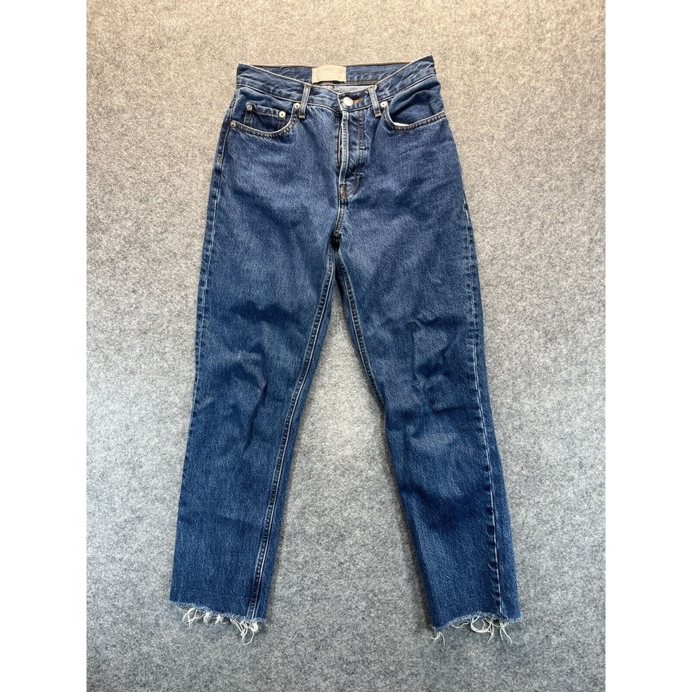 Everlane Jeans Womens Size 25 90s Cheeky Straight Jean High Rise Blue‎ Raw Hem
